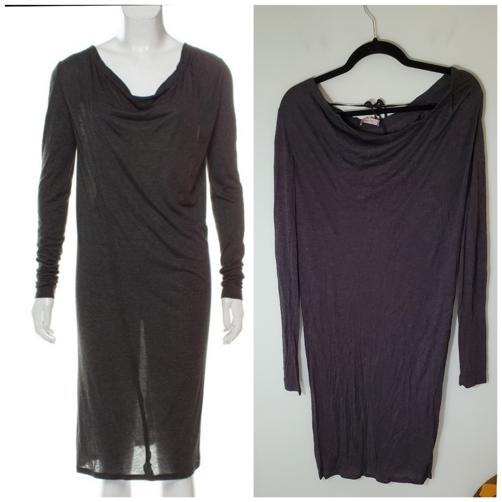 Vera Wang Charcoal Grey Knit Knee-Length Dress Size XS Minimalist Chic
